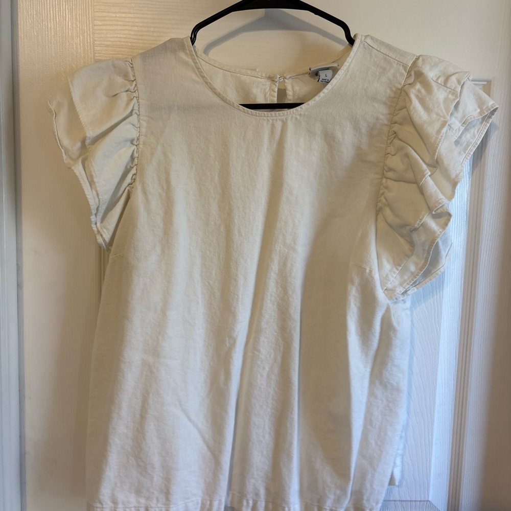 a new day Cream Ruffle Sleeve Blouse